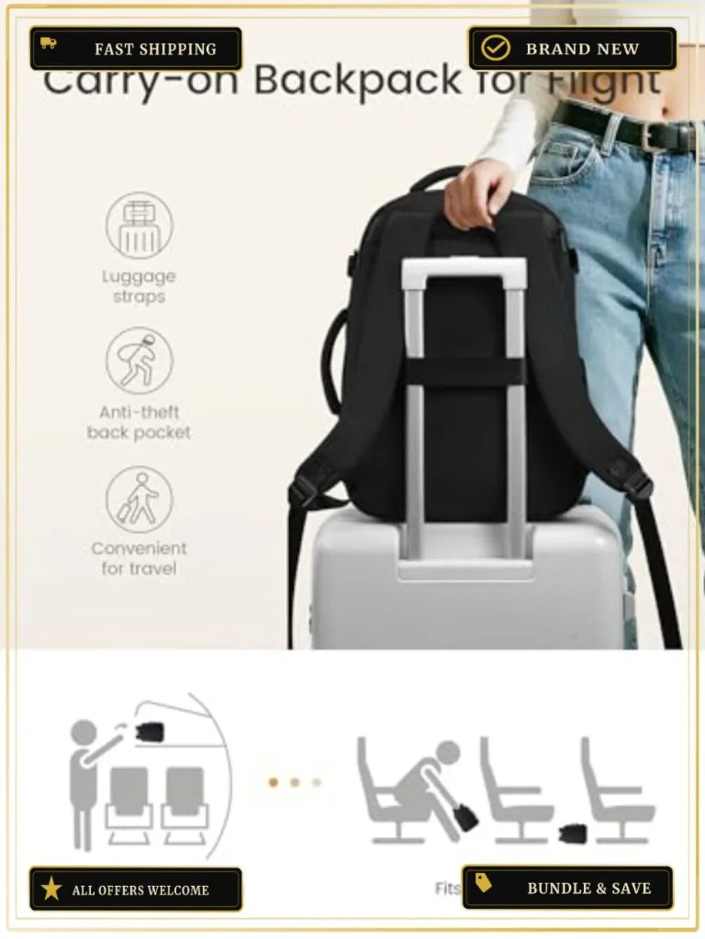 40L Travel Laptop Backpack Airline Approved with Packing Cubes for Business